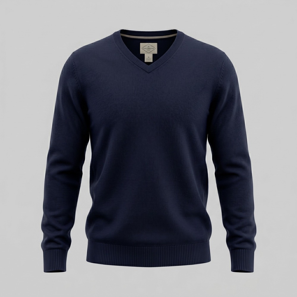 St Johns Bay Mens XL Blue Sweater V-Neck Pullover Classic Cotton Blend Knit